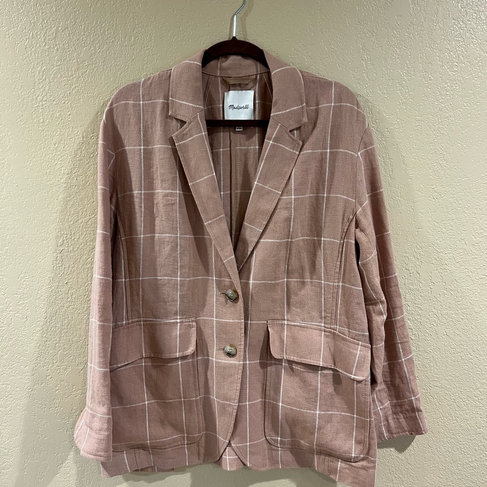 Madewell Pink Checkered Linen Blazer